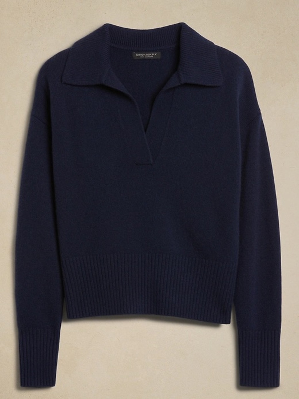 Banana Republic Luna cashmere sweater polo in dark blue blizzard SzXL New
